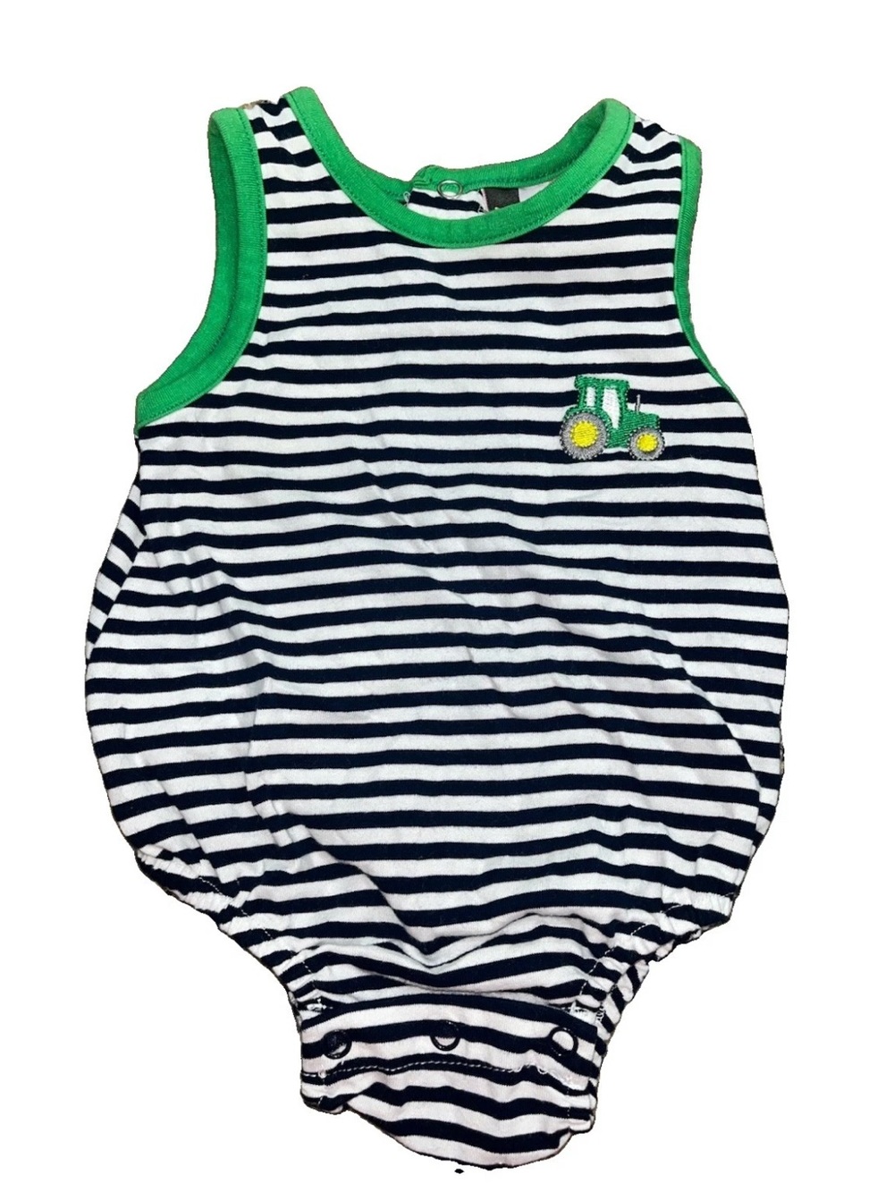 Boys Smocked Tractor Romper Jon Jon Navy Stripes Size 3 Months Banana Split